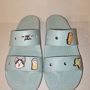 Light Blue Slide Sandals with Fun Charms